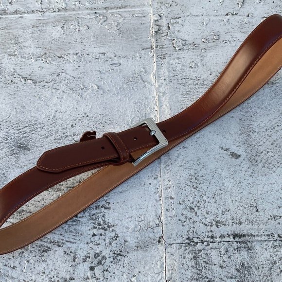 Leather Belt Brown Handmade Men Waistband Pink Buckle High Quality Size 43-44 in - Picture 6 of 9